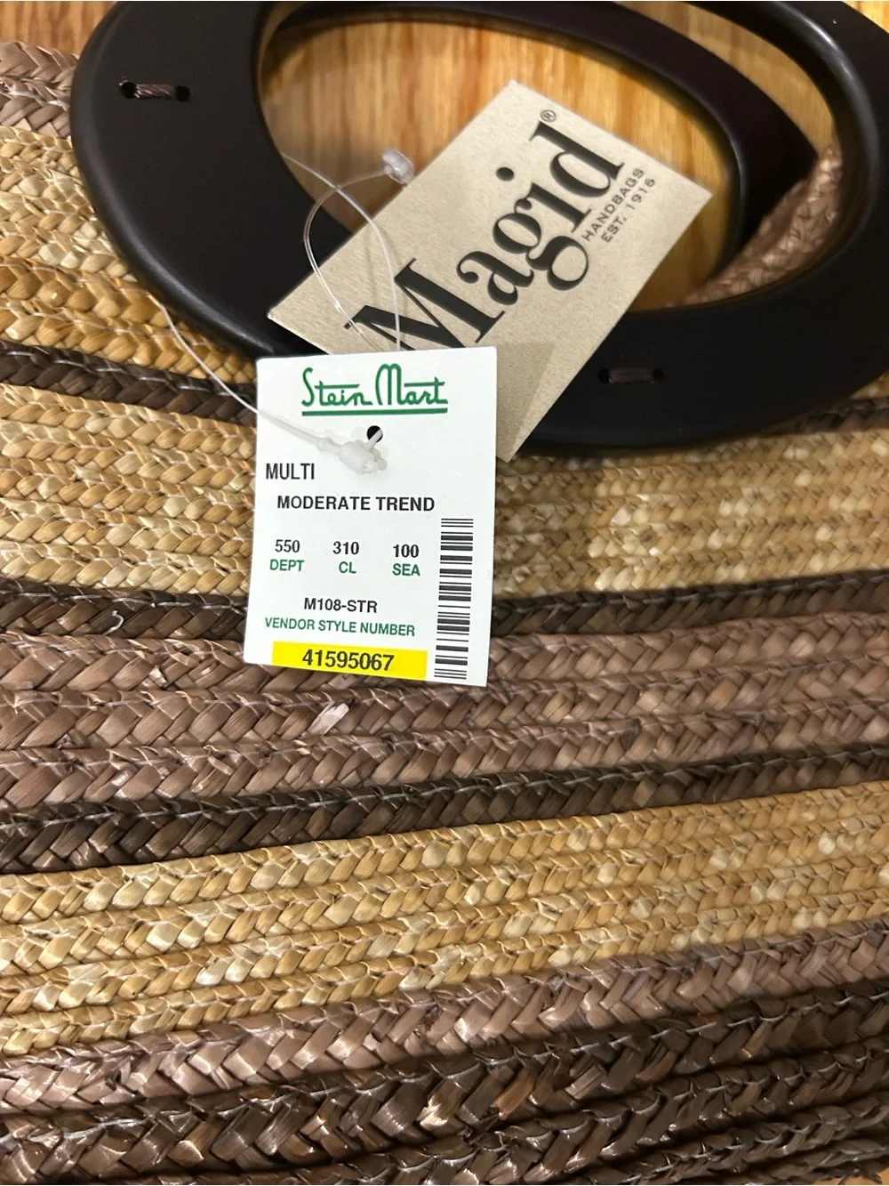 Madrid Striped Woven Clutch with Black Oval Handle - Neutral Tones